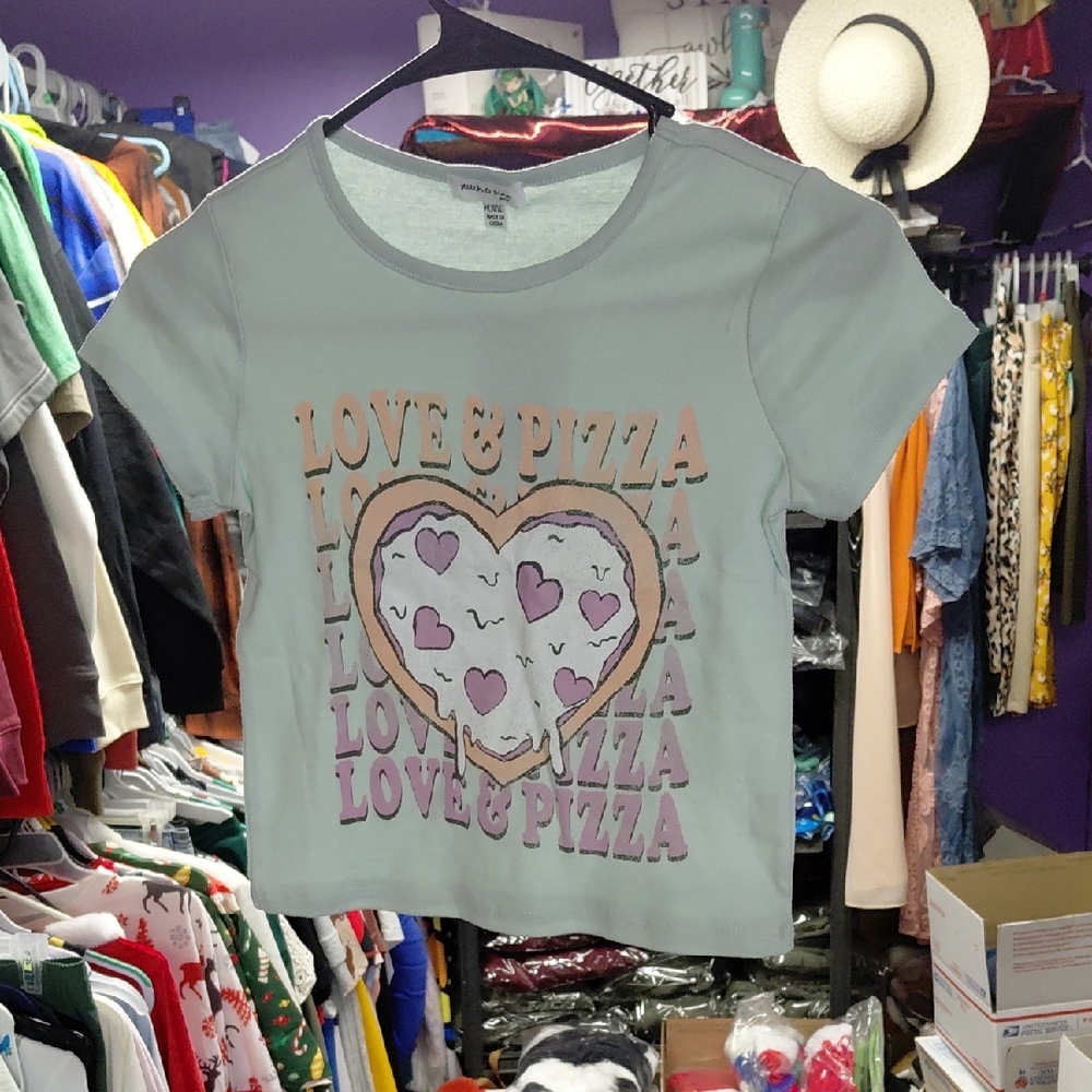 Love & Pizza Kids T-Shirt - Light Blue